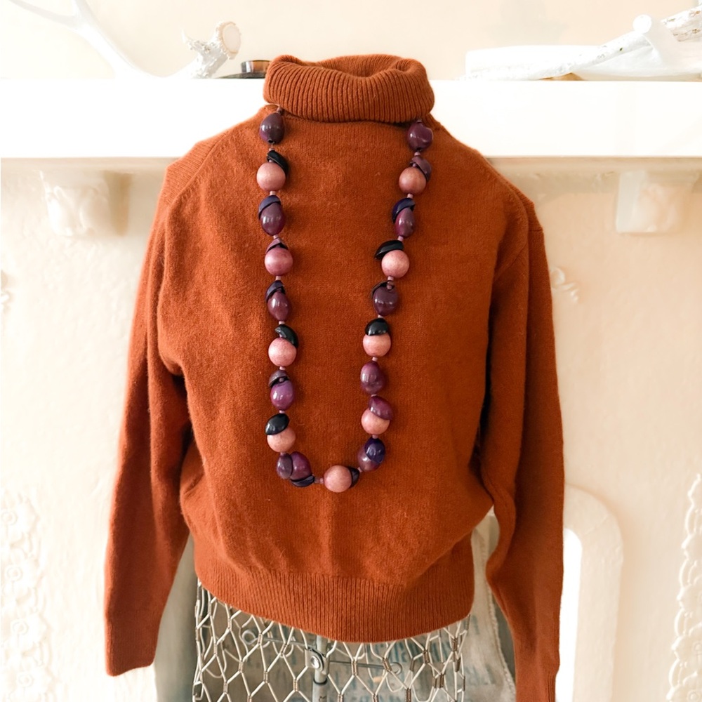 Boho style pink and purple long Beads Necklace -bohemian, ethnic